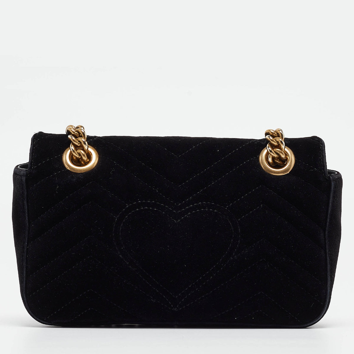 GUCCI Black Matelasse Velvet Mini GG Marmont Shoulder Bag