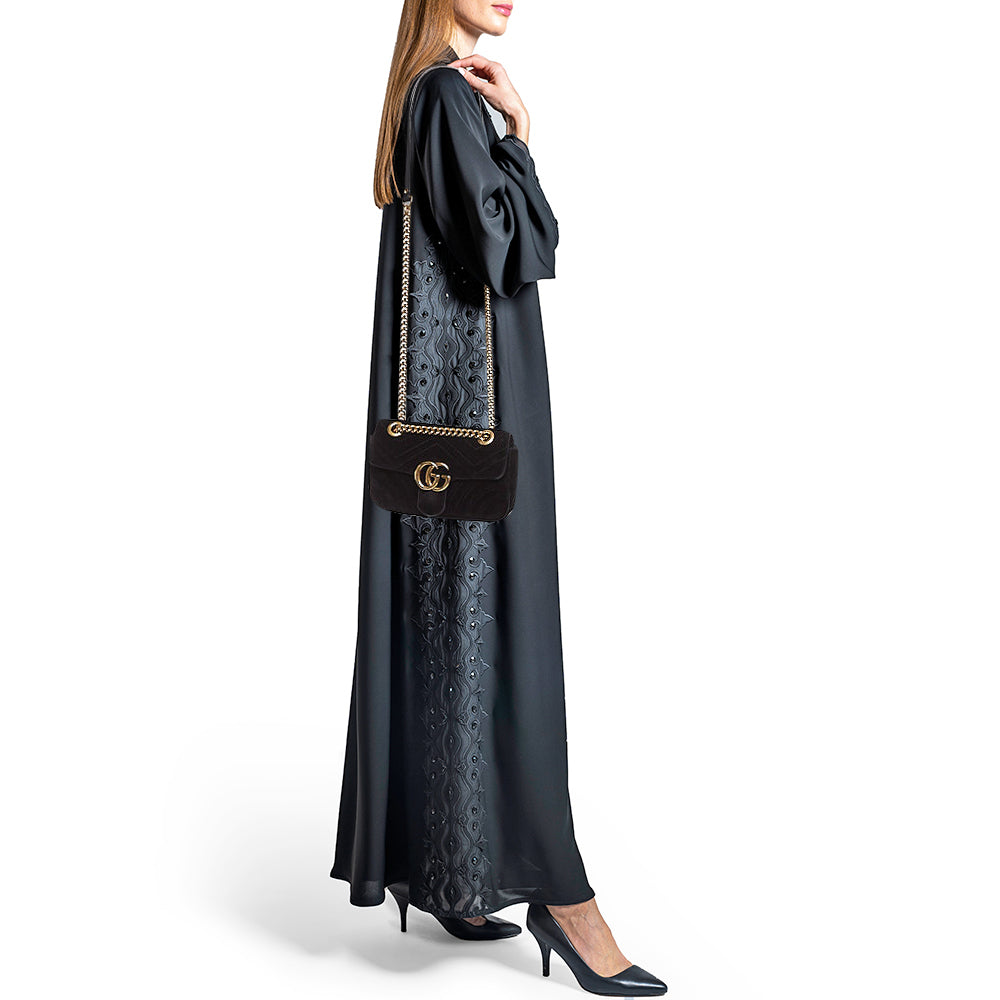 GUCCI Black Matelasse Velvet Mini GG Marmont Shoulder Bag