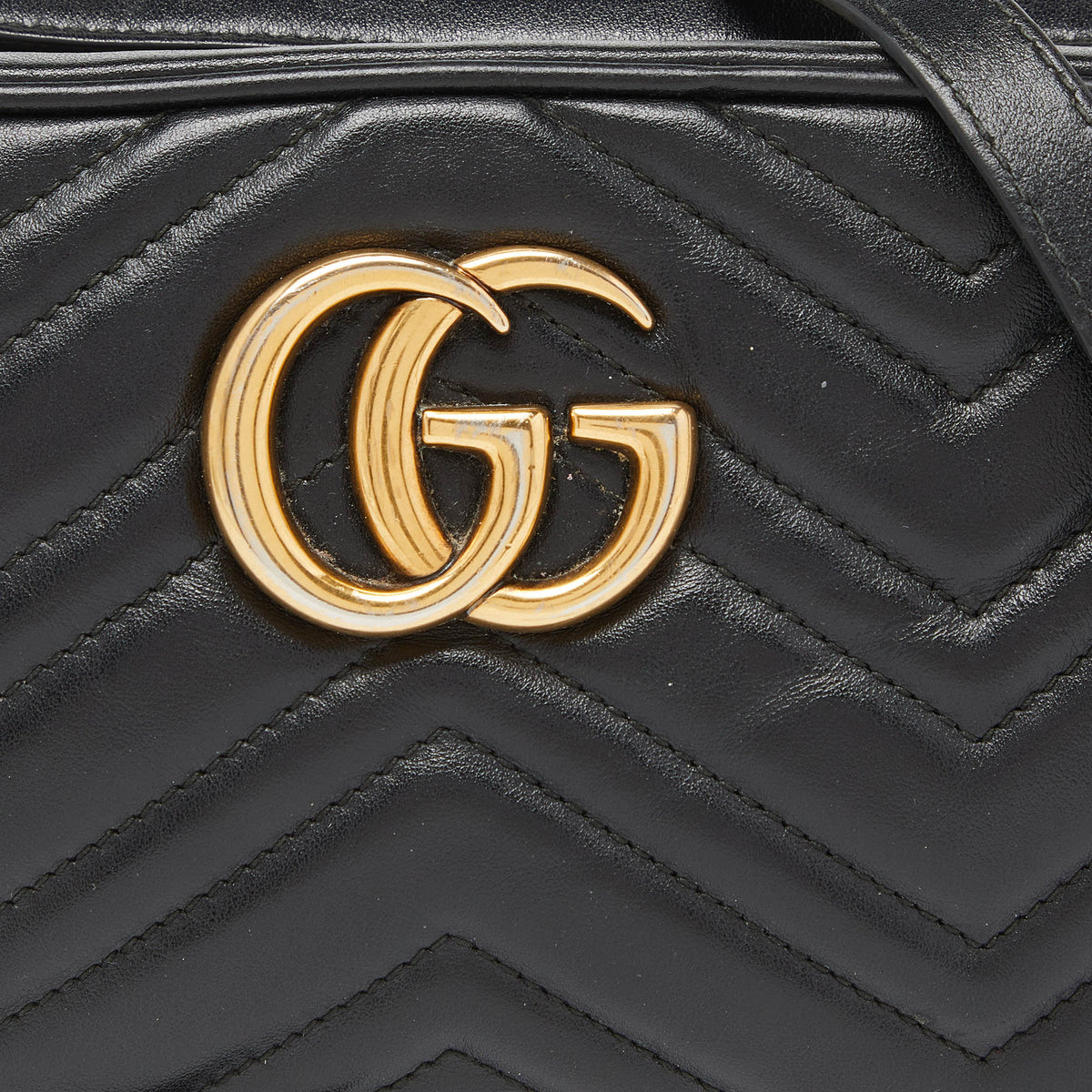 GUCCI Black Matelasse Leather GG Marmont Camera Crossbody Bag