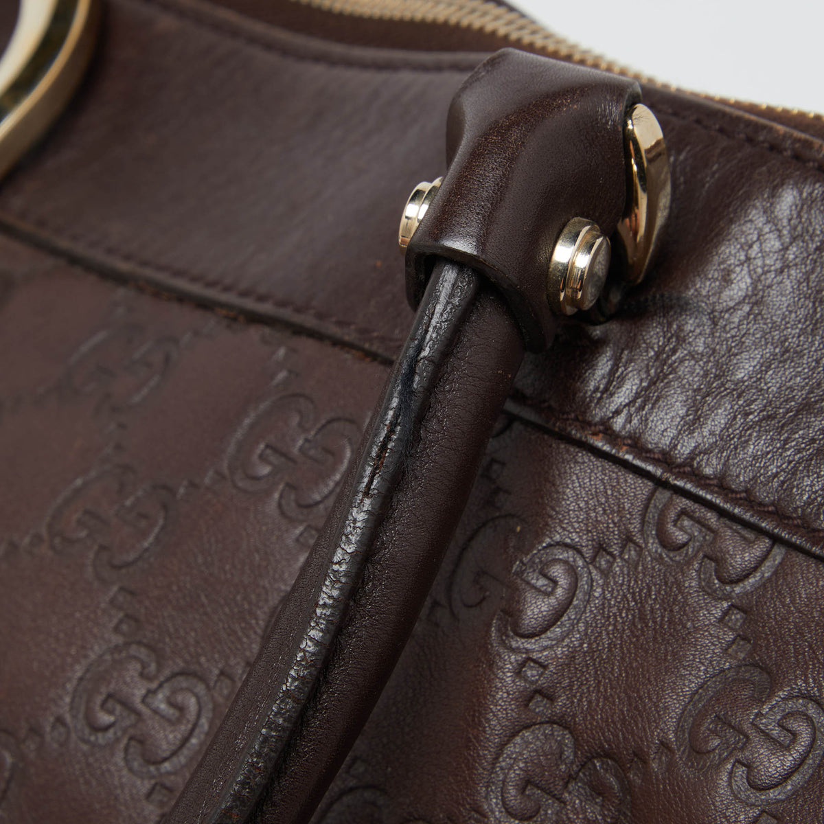 GUCCI Brown ssima Leather D Ring Tote
