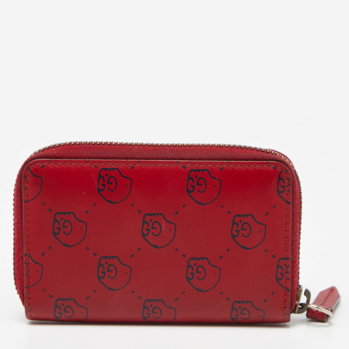 GUCCI Red Ghost Skul Leather Zip Around Wallet