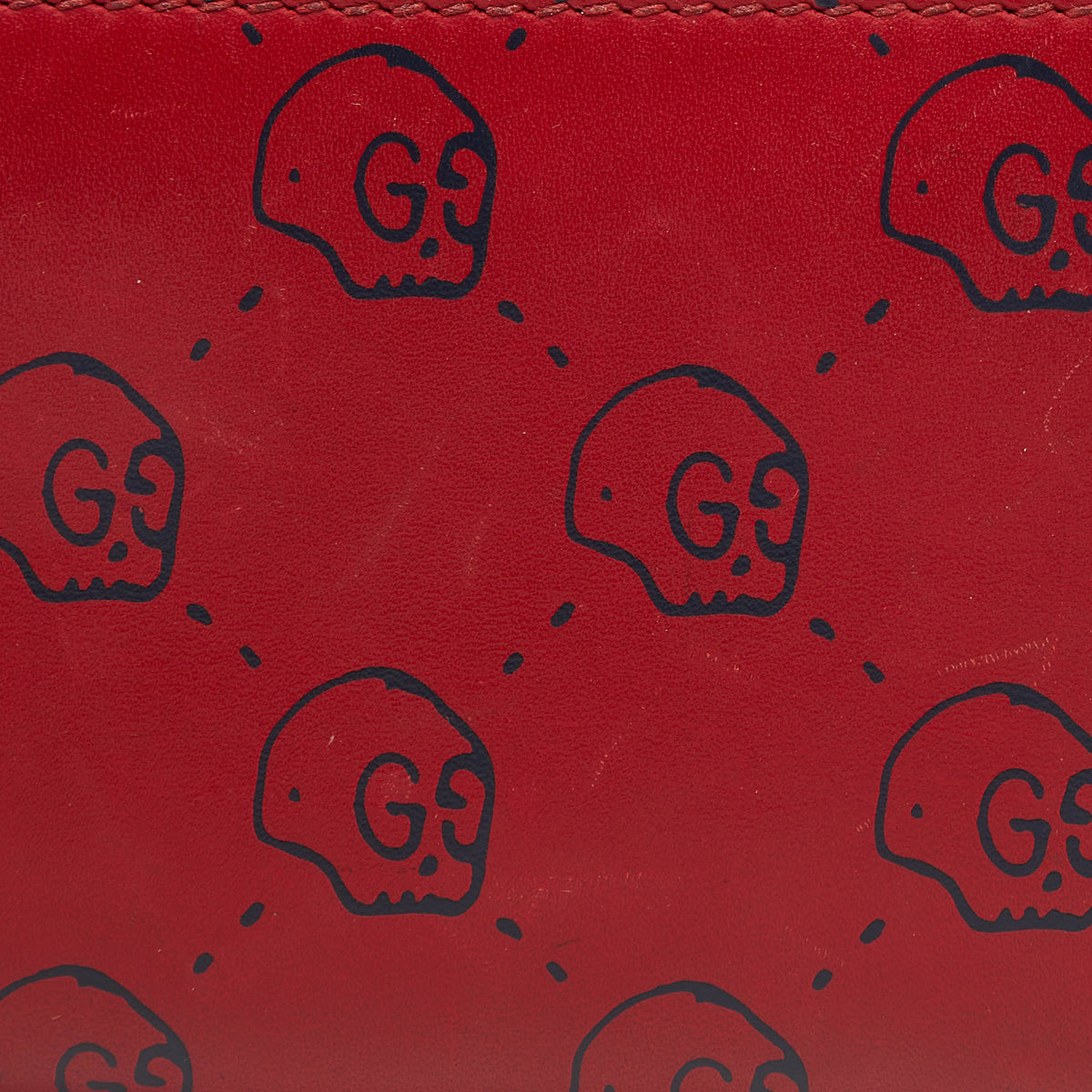 GUCCI Red Ghost Skul Leather Zip Around Wallet