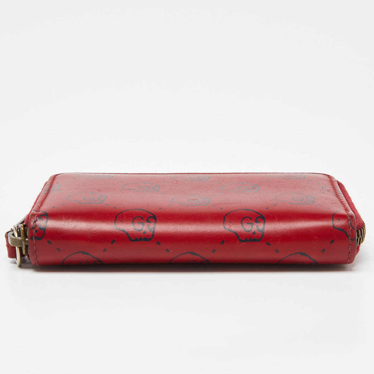 GUCCI Red Ghost Skul Leather Zip Around Wallet