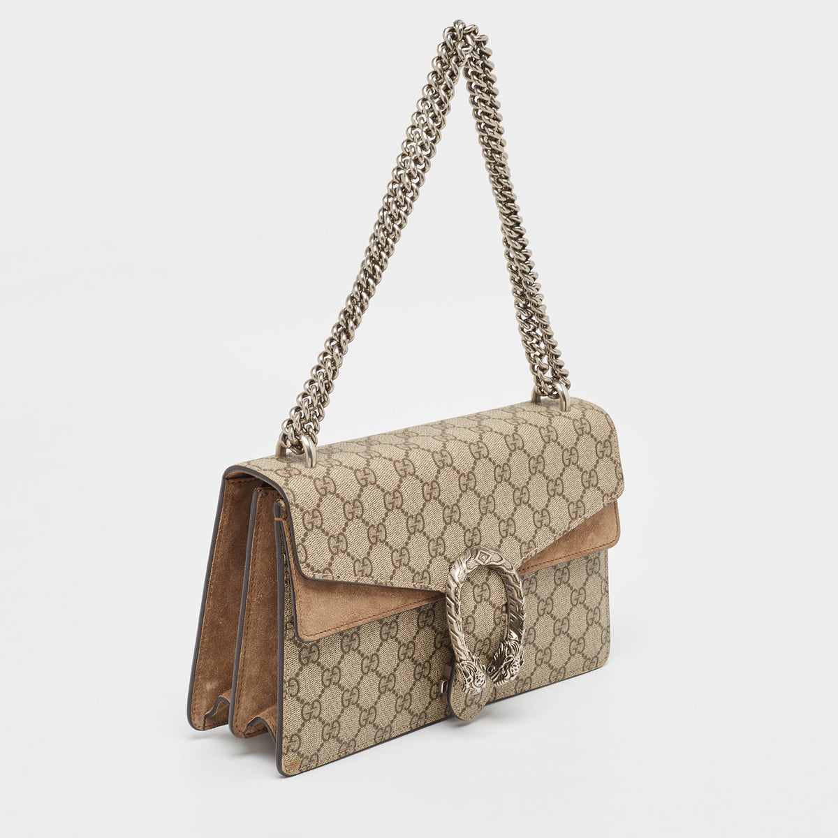 GUCCI Beige GG Supreme Canvas and Suede Small Dionysus Shoulder Bag