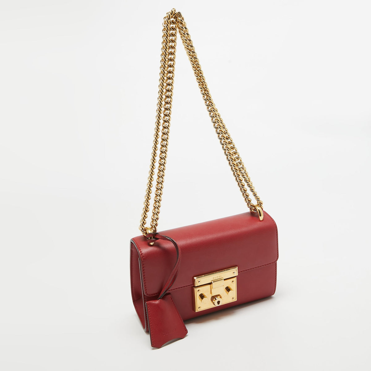 GUCCI Red Leather Small Padlock Shoulder Bag