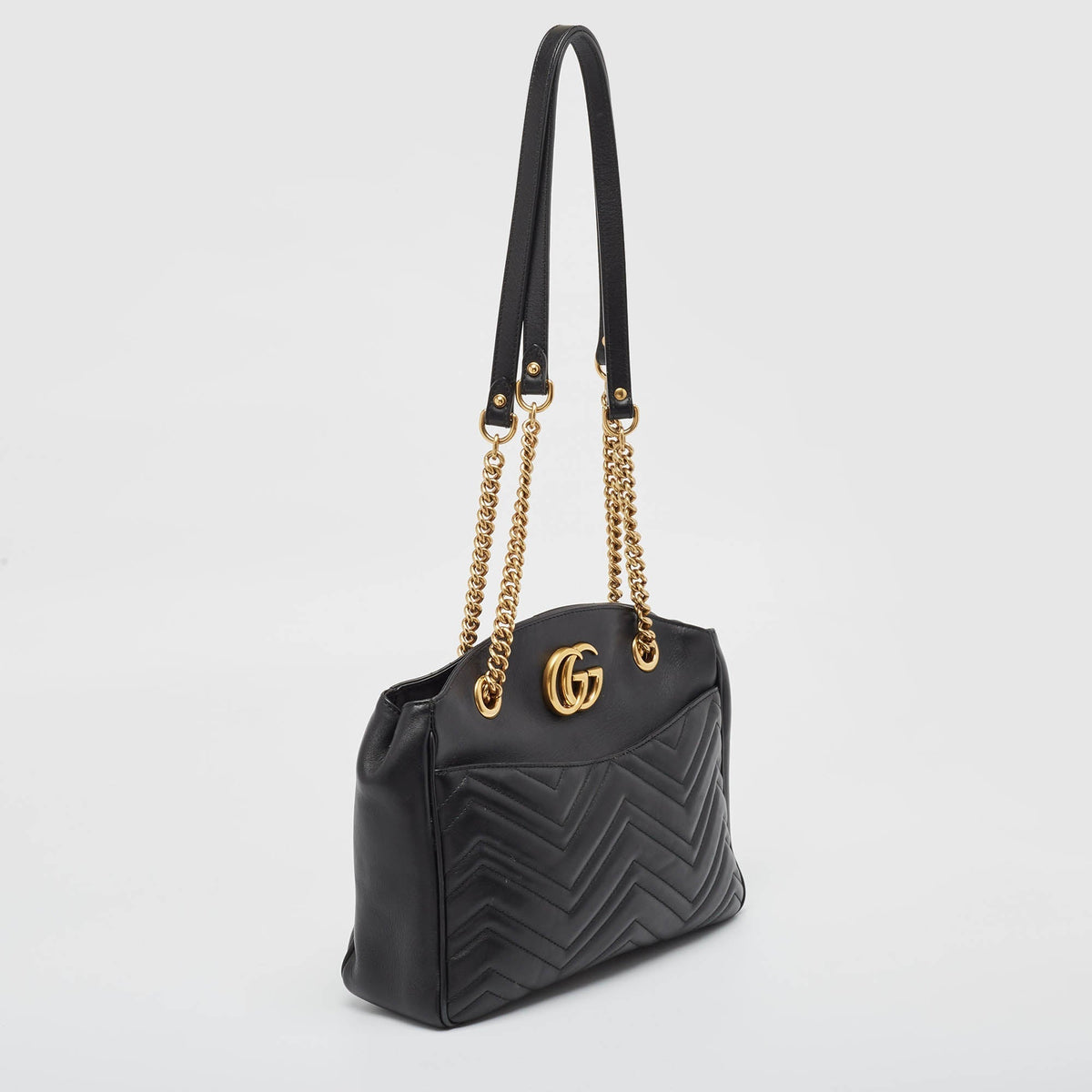 GUCCI Black Matelasse Medium GG Marmont Open Top Shoulder Bag