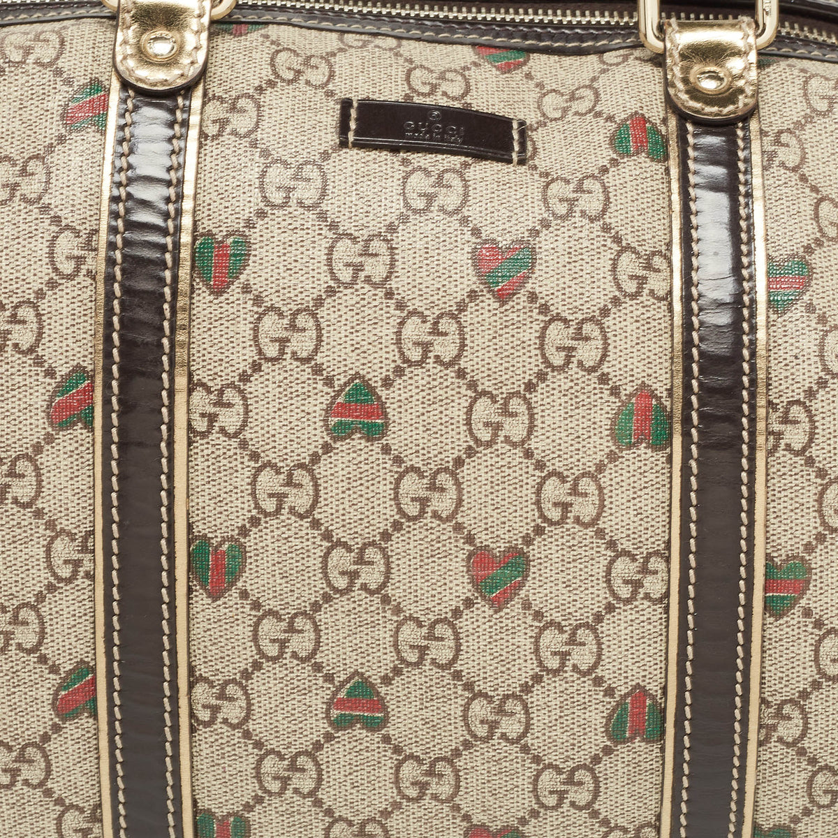 GUCCI Brown/Beige GG Supreme Canvas and Leather Medium Heart Joy Boston Bag