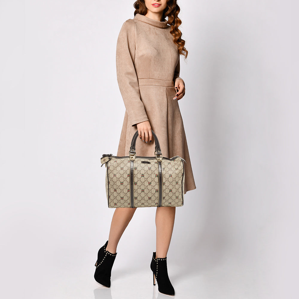 GUCCI Brown/Beige GG Supreme Canvas and Leather Medium Heart Joy Boston Bag