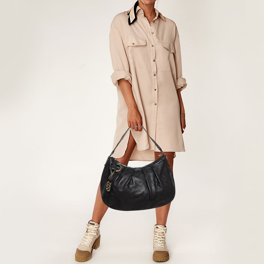 GUCCI Black ssima Leather Medium Sukey Tote