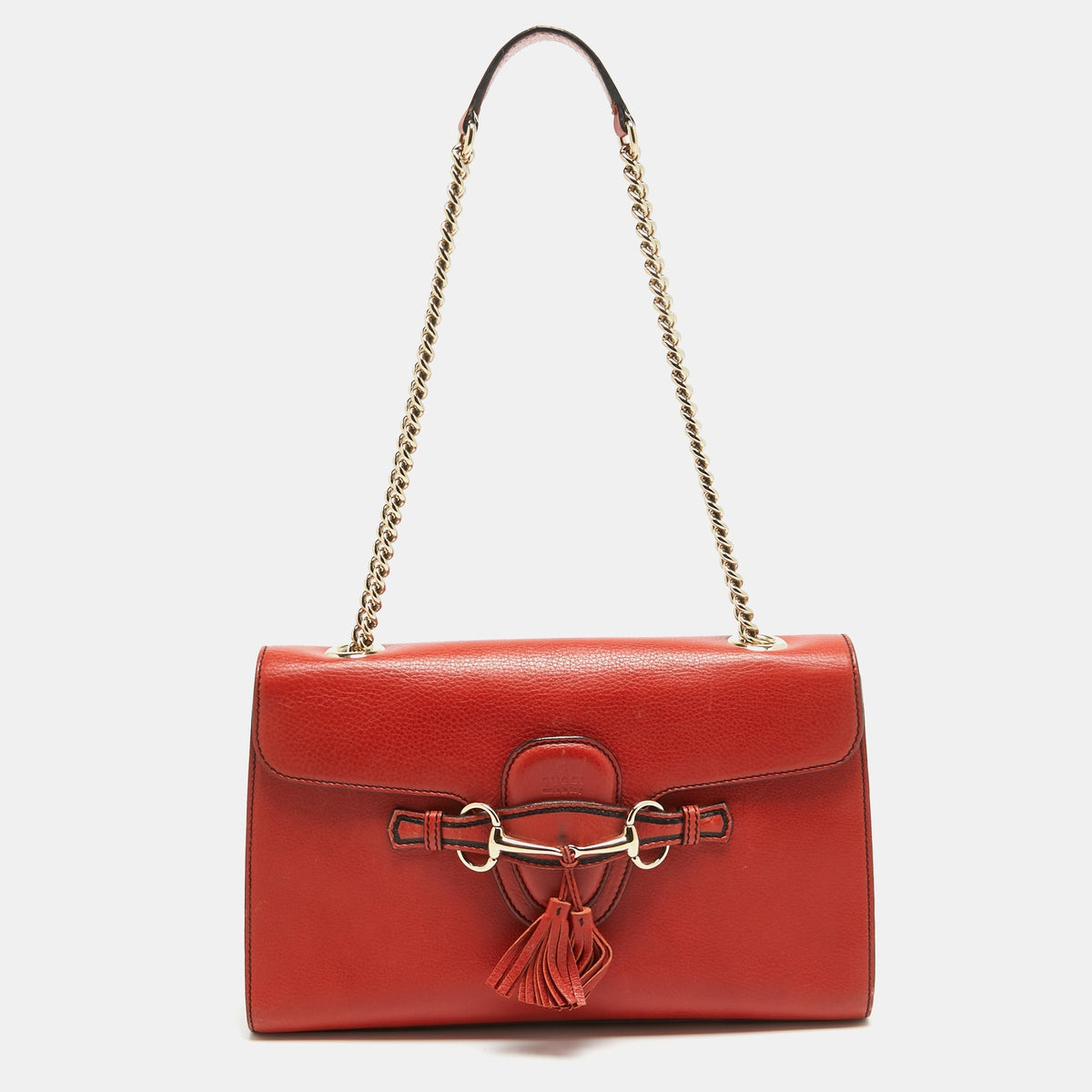 GUCCI Coral Red Leather Medium Emily Shoulder Bag