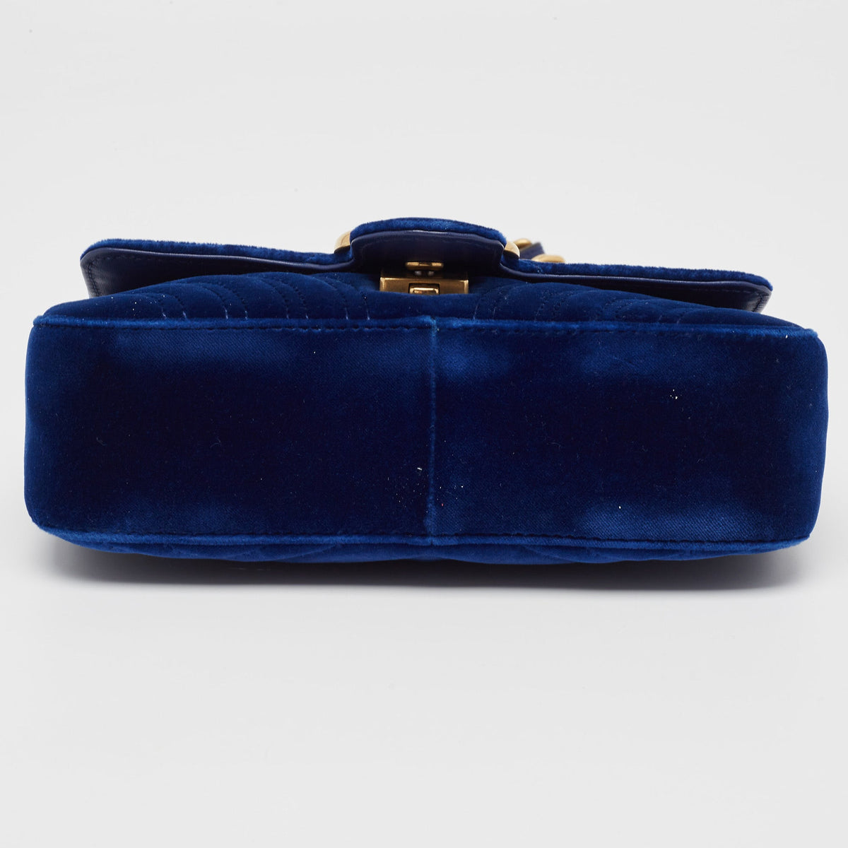 GUCCI Blue Matelasse Velvet Mini GG Marmont Shoulder Bag
