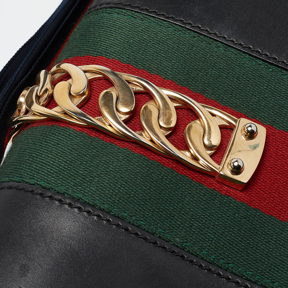 GUCCI Black Leather Small Web Sylvie Shoulder Bag
