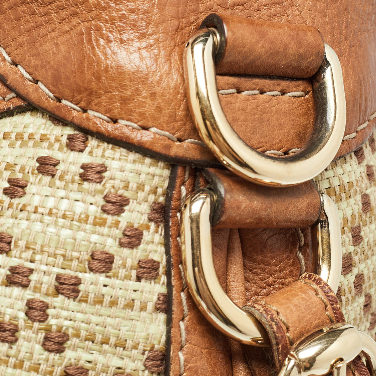 GUCCI Brown/Light Beige Diamante Raffia and Leather Large New Jackie Hobo
