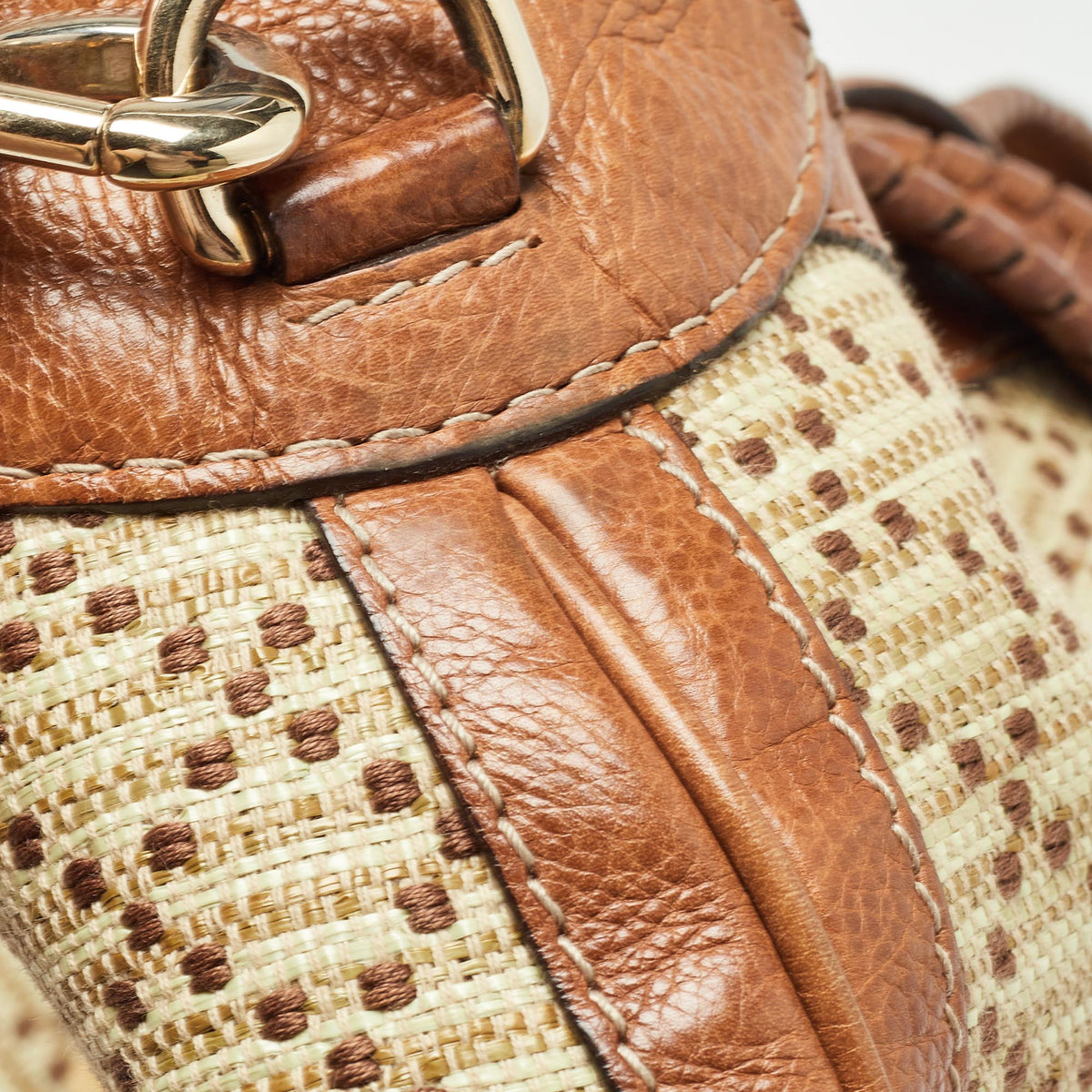 GUCCI Brown/Light Beige Diamante Raffia and Leather Large New Jackie Hobo