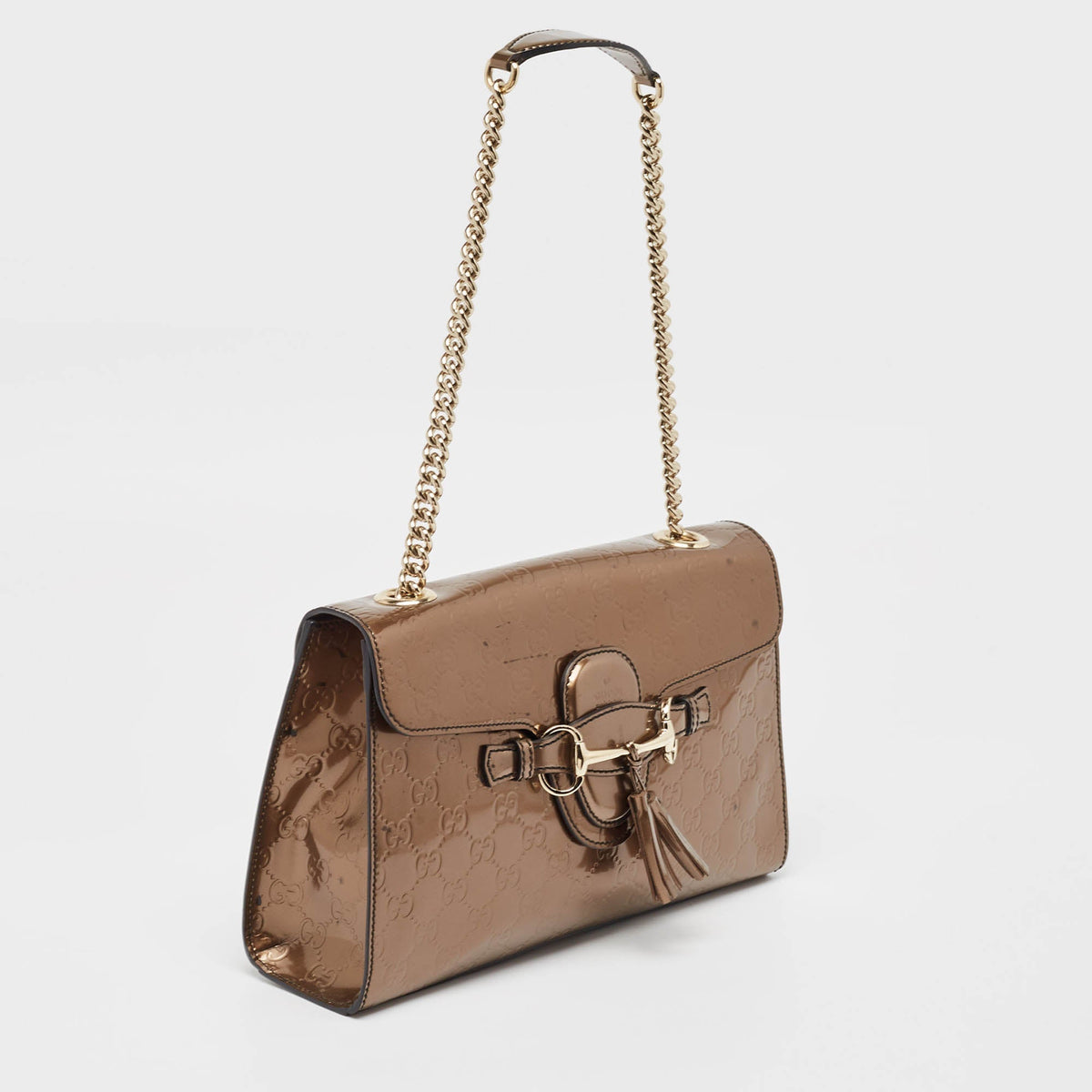 GUCCI Bronze ssima Patent Leather Medium Emily Chain Shoulder Bag