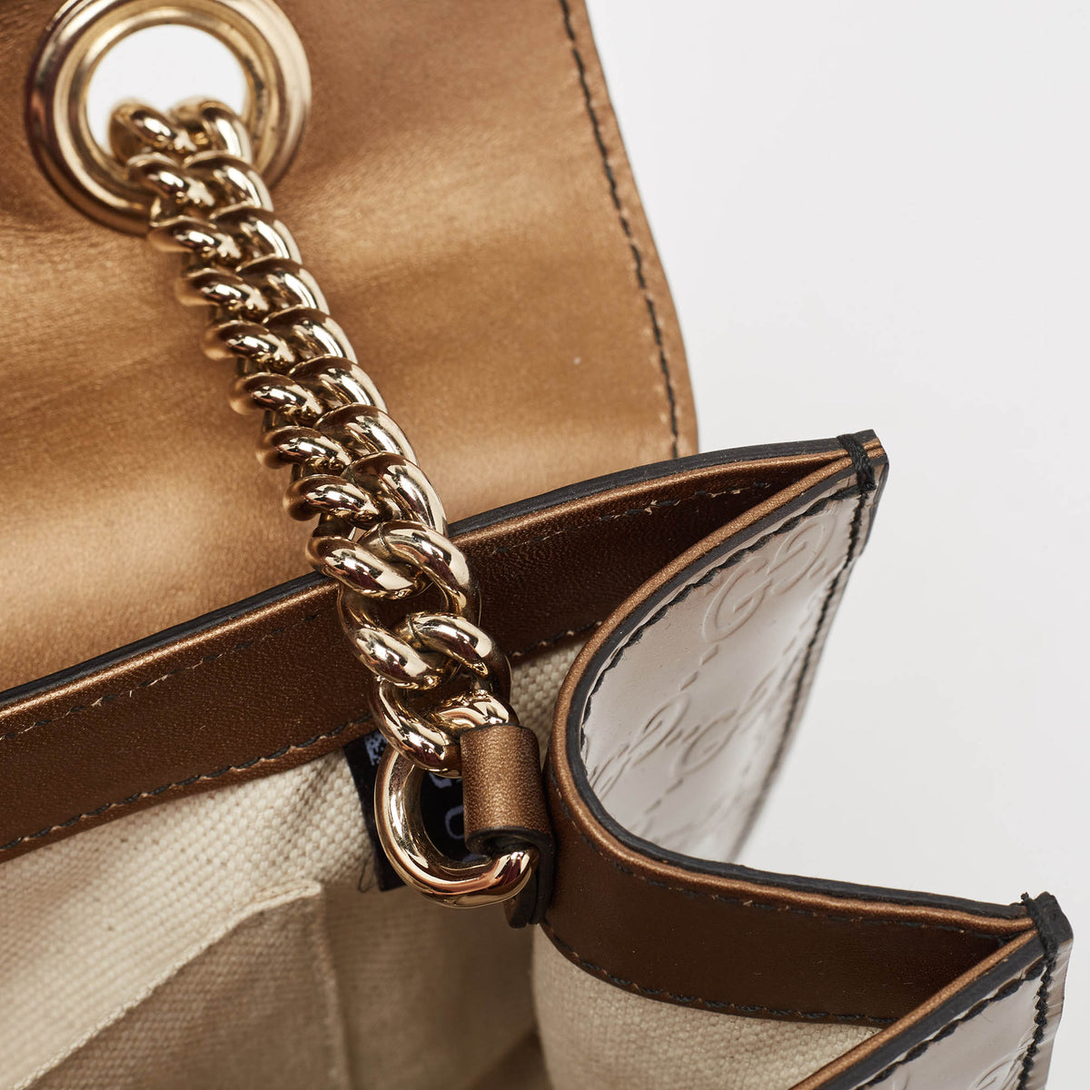 GUCCI Bronze ssima Patent Leather Medium Emily Chain Shoulder Bag