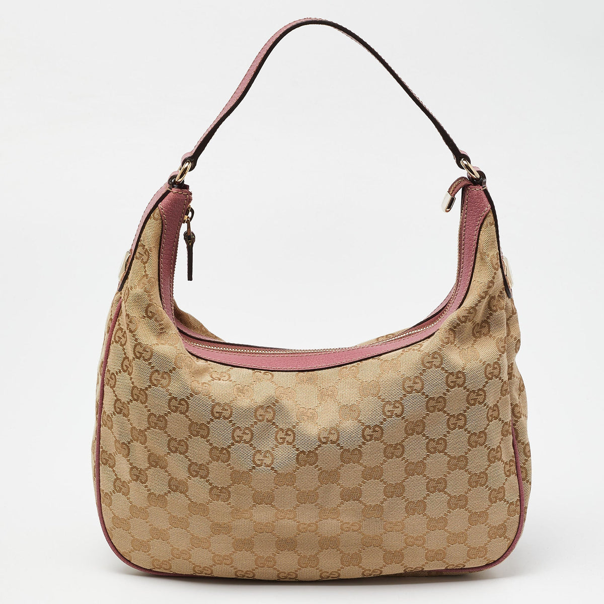 GUCCI Beige/Pink GG Canvas and Leather Hobo