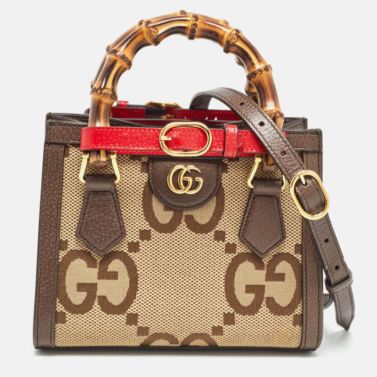 GUCCI Ebony/Beige Jumbo GG Canvas Mini Diana Tote