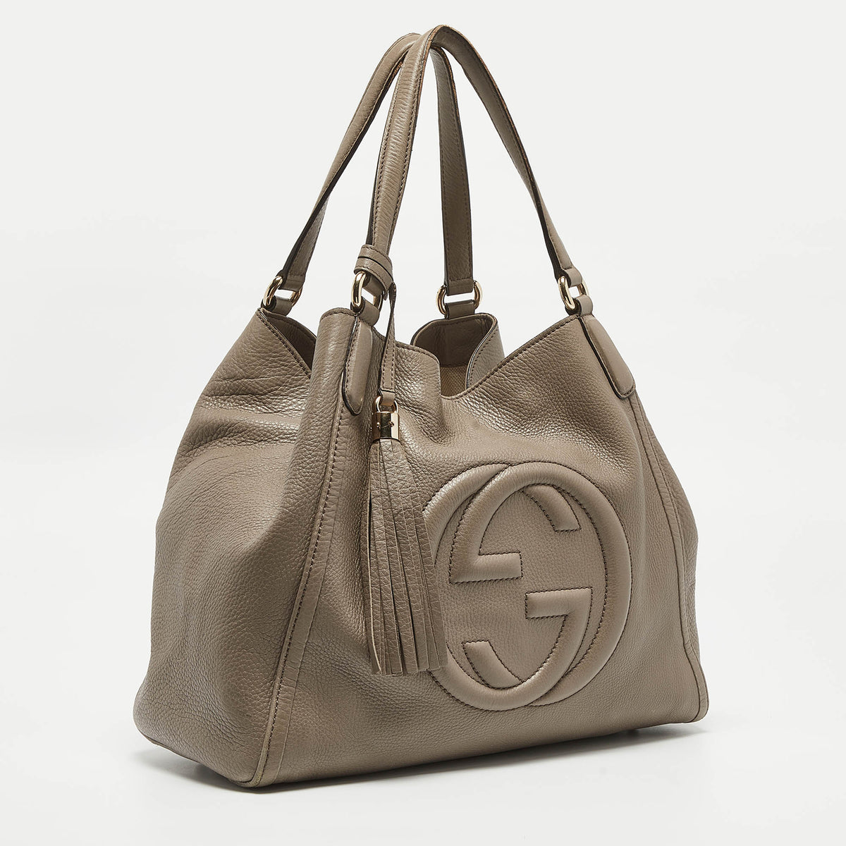 GUCCI Grey Pebbled Leather Medium Soho Shoulder Bag