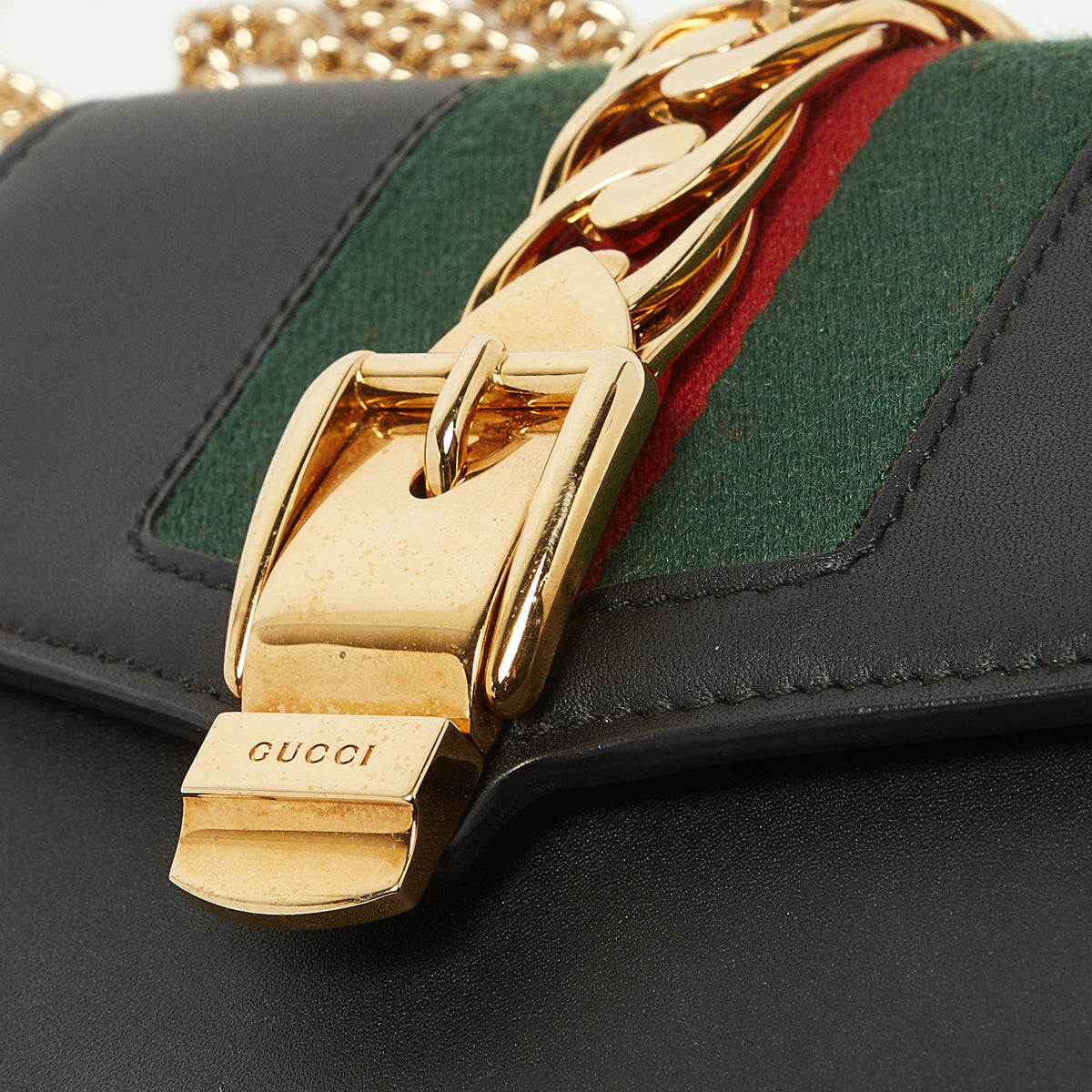 GUCCI Black Leather Super Mini Sylvie Chain Shoulder Bag