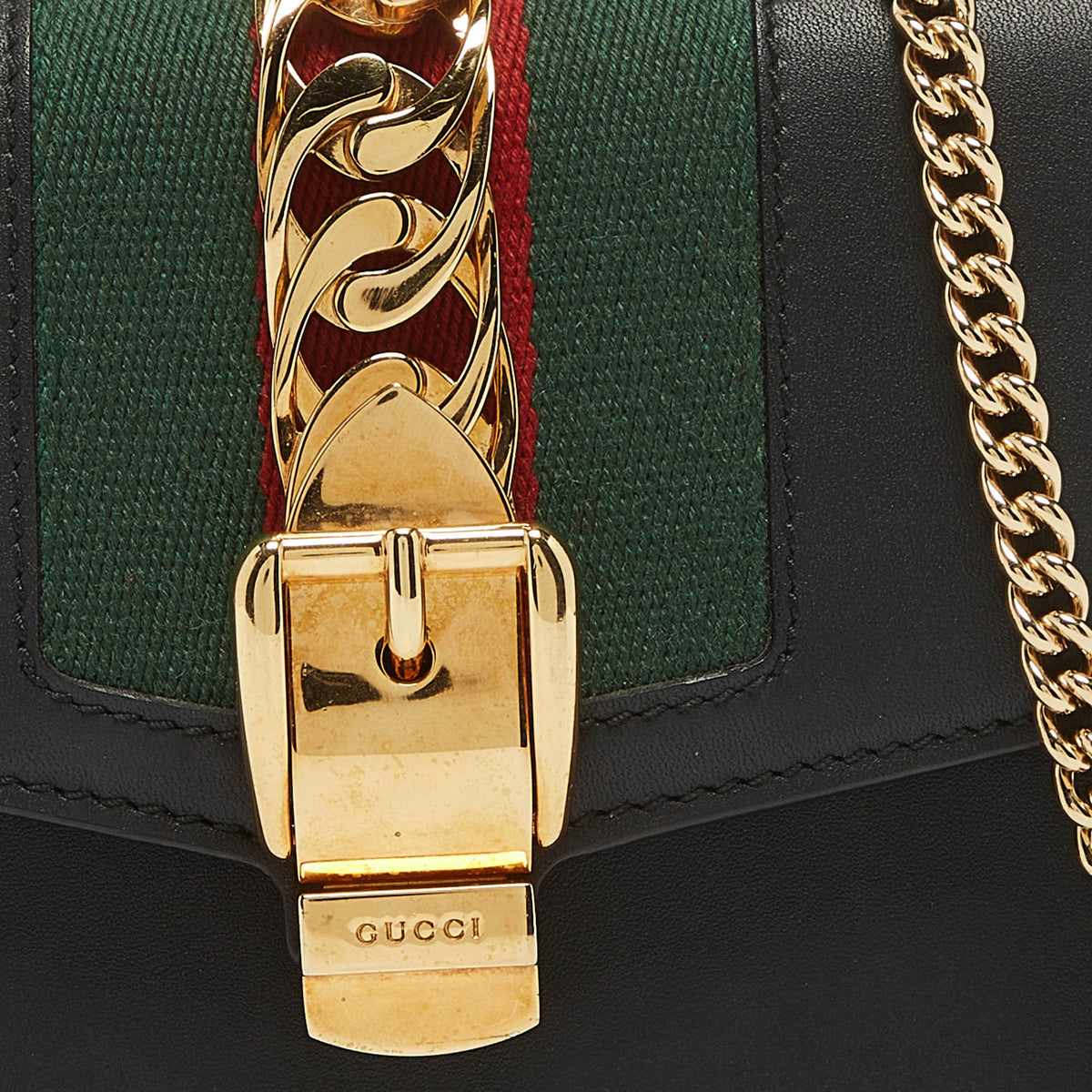 GUCCI Black Leather Super Mini Sylvie Chain Shoulder Bag