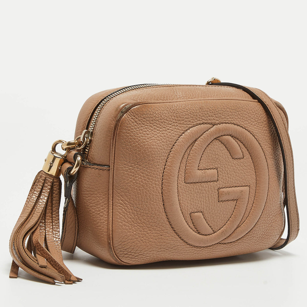 GUCCI Beige Leather Small Soho Disco Crossbody Bag