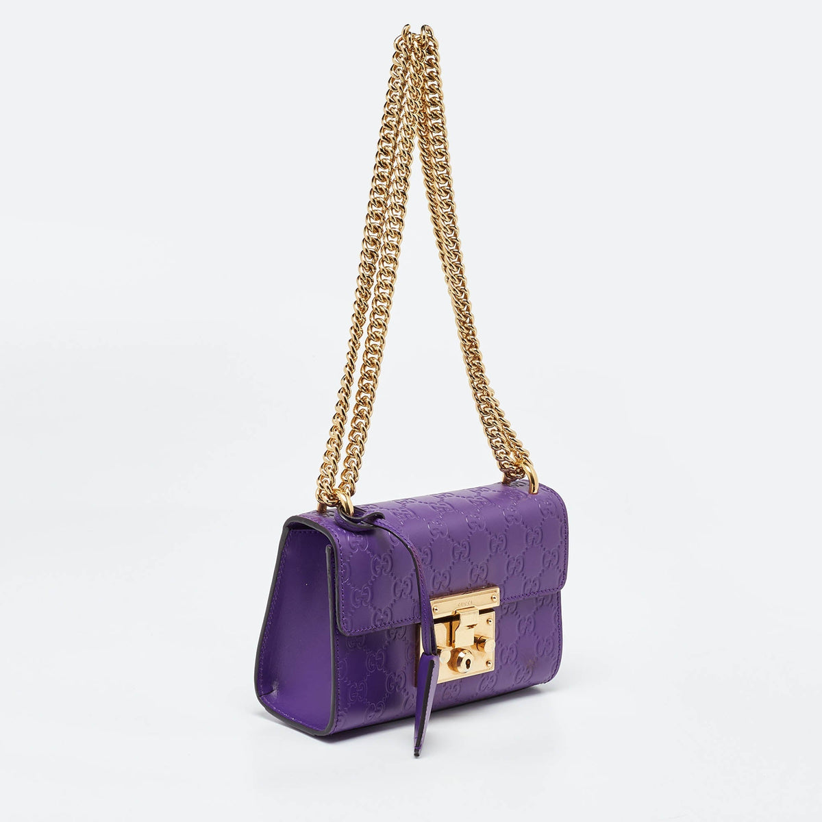 GUCCI Purple ssima Leather Small Padlock Shoulder Bag