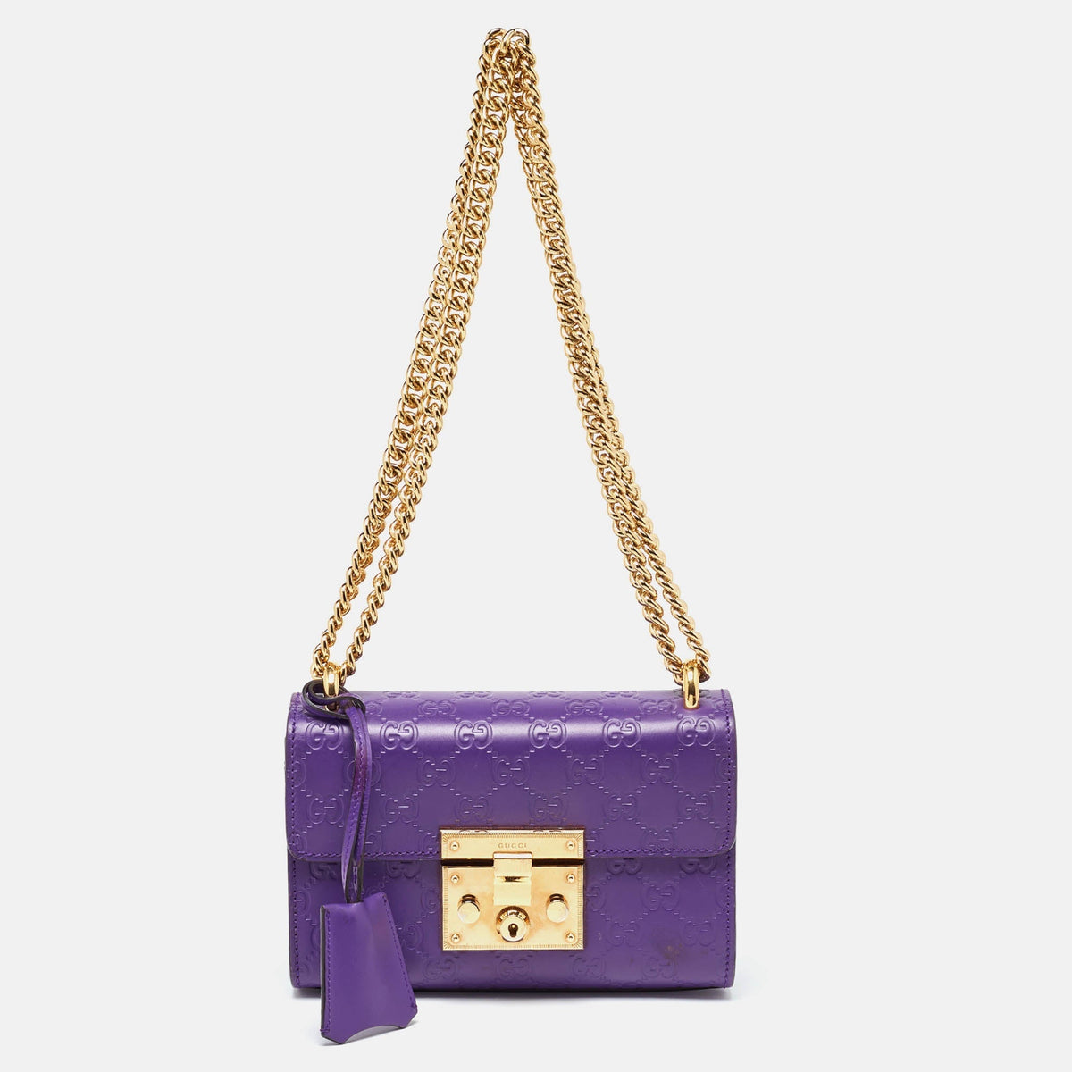 GUCCI Purple ssima Leather Small Padlock Shoulder Bag