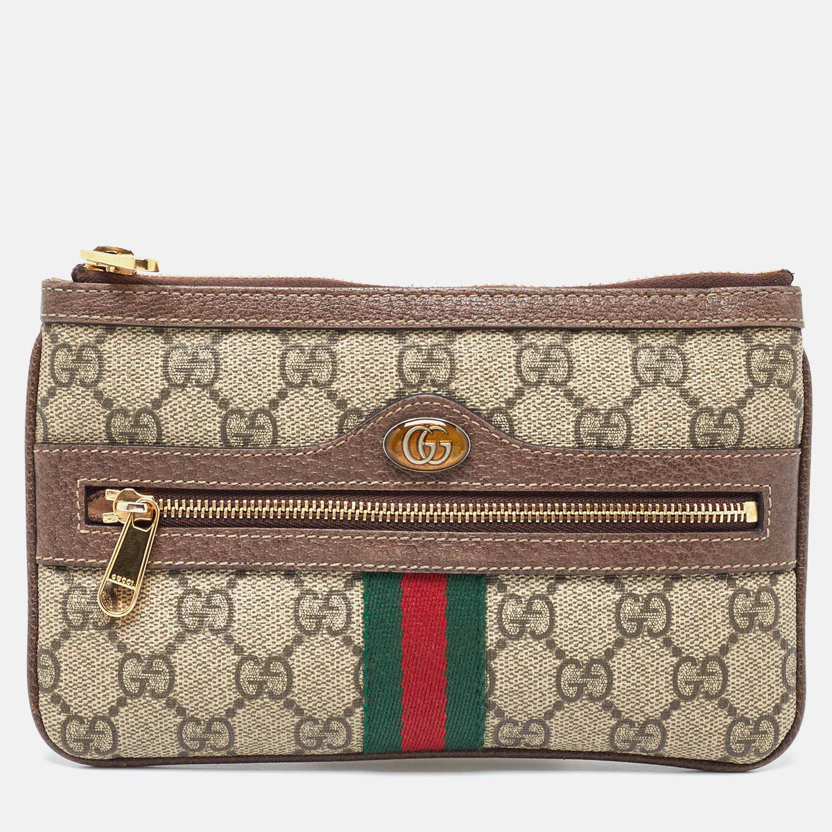 GUCCI Brown/Beige GG Supreme Canvas Ophidia Pouch