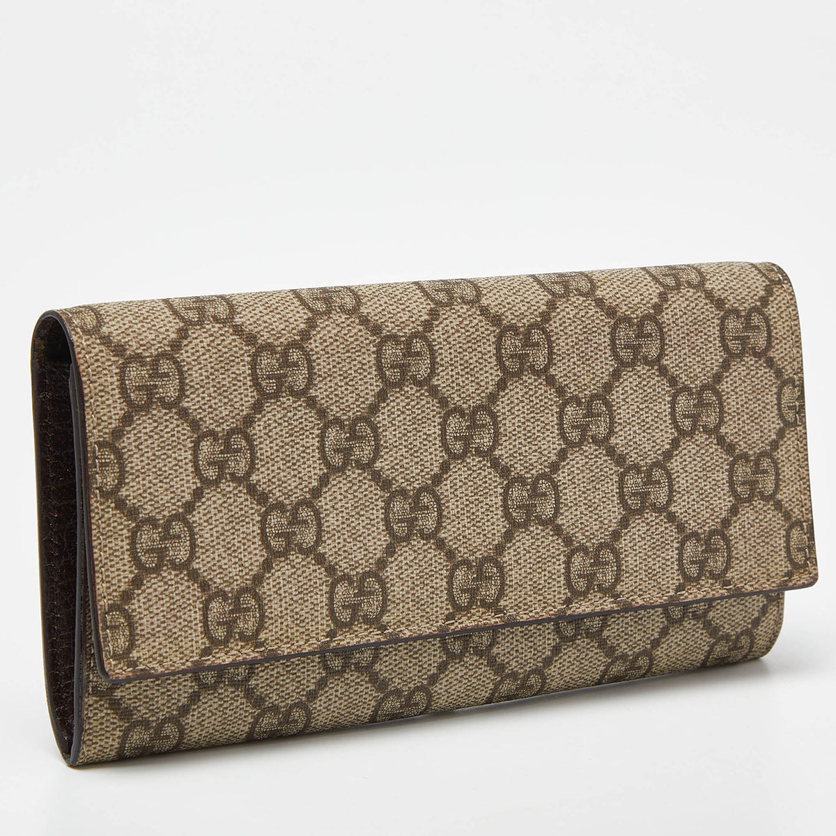 GUCCI Beige GG Supreme Canvas and Leather Continental Wallet