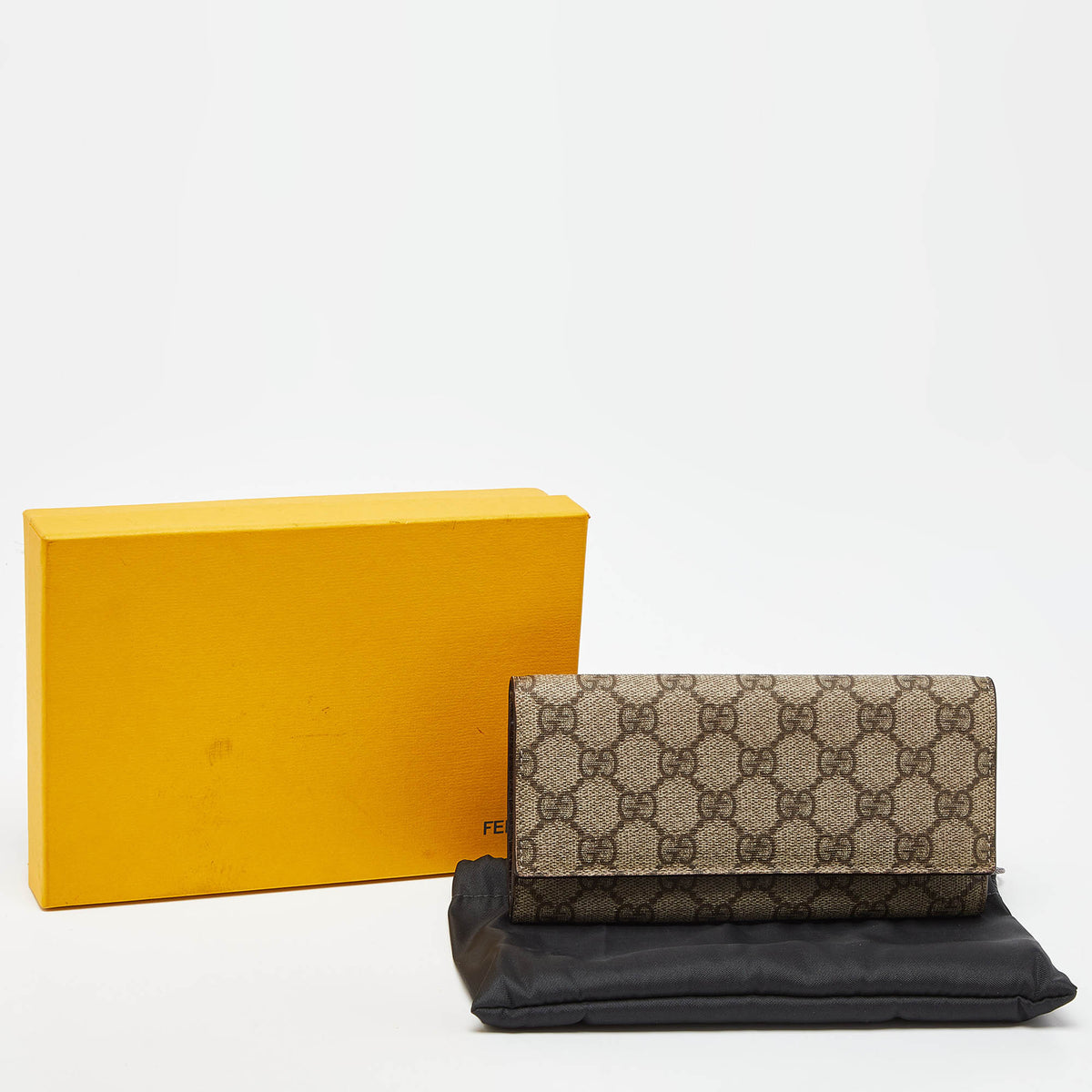 GUCCI Beige GG Supreme Canvas and Leather Continental Wallet