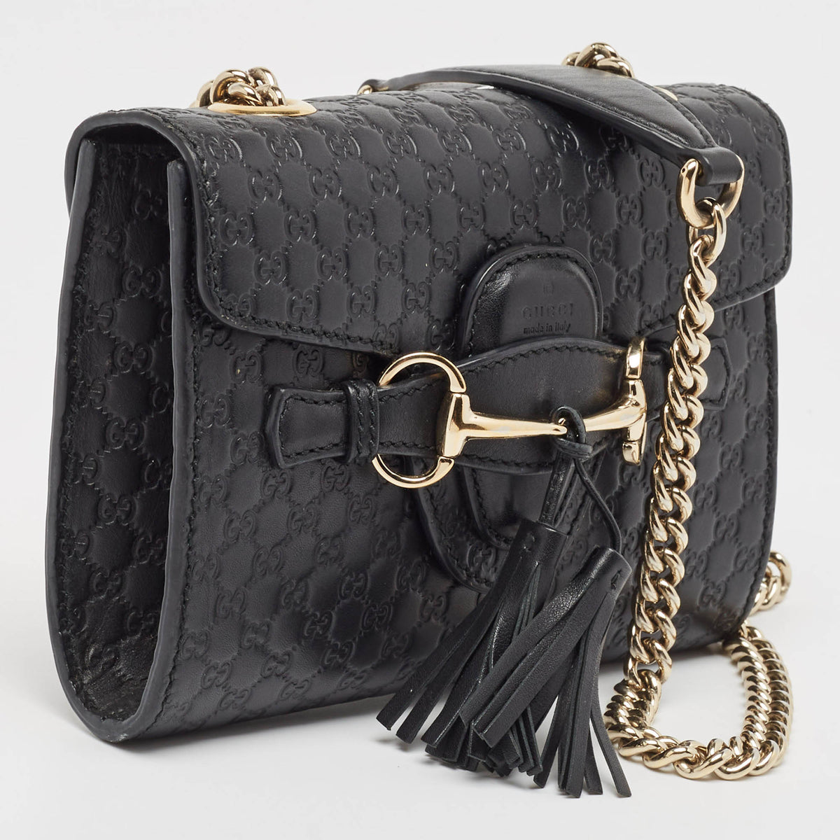 GUCCI Black MIcrossima Leather Mini Emily Chain Shoulder Bag