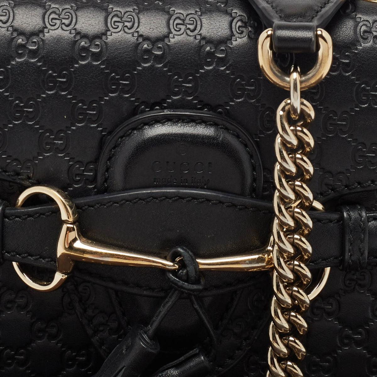 GUCCI Black MIcrossima Leather Mini Emily Chain Shoulder Bag