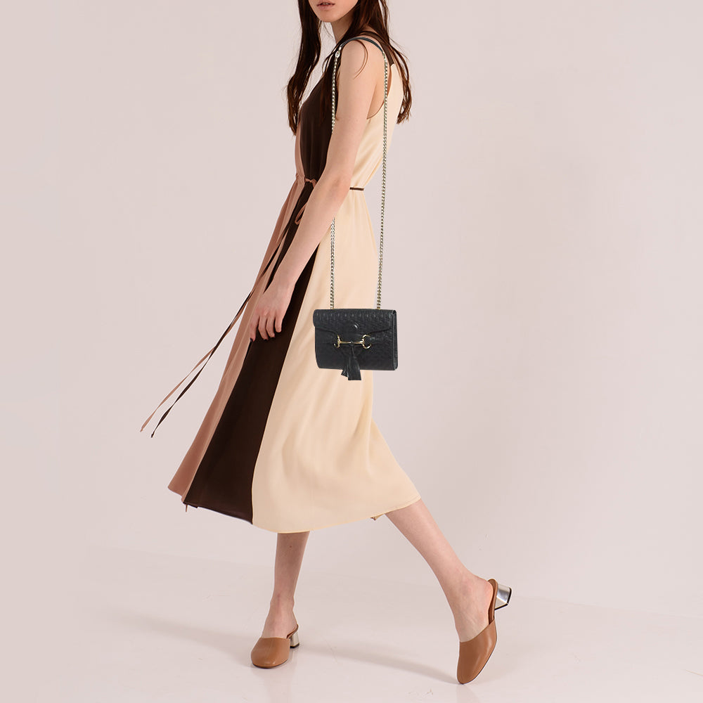 GUCCI Black MIcrossima Leather Mini Emily Chain Shoulder Bag