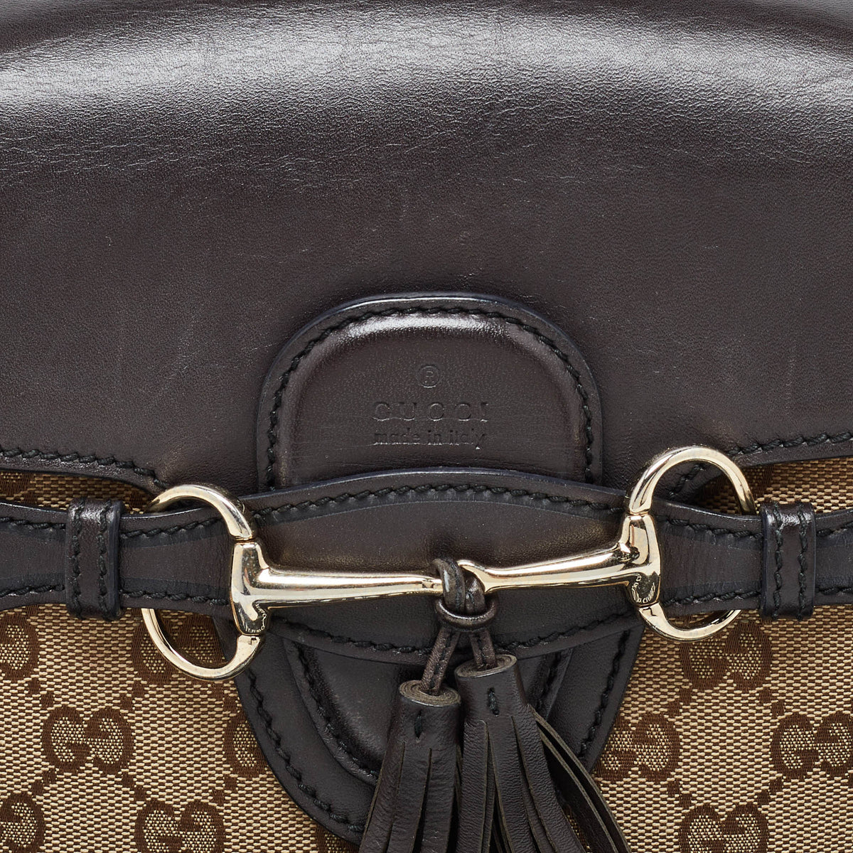 GUCCI Beige/Brown GG Canvas and Leather Medium Emily Chain Shoulder Bag