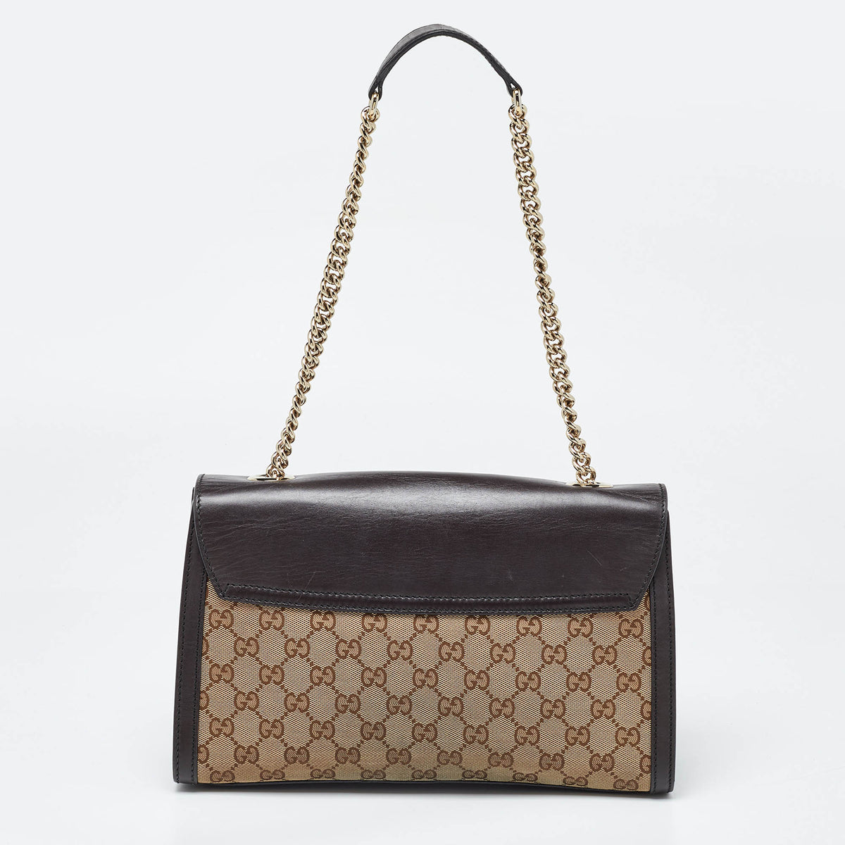 GUCCI Beige/Brown GG Canvas and Leather Medium Emily Chain Shoulder Bag