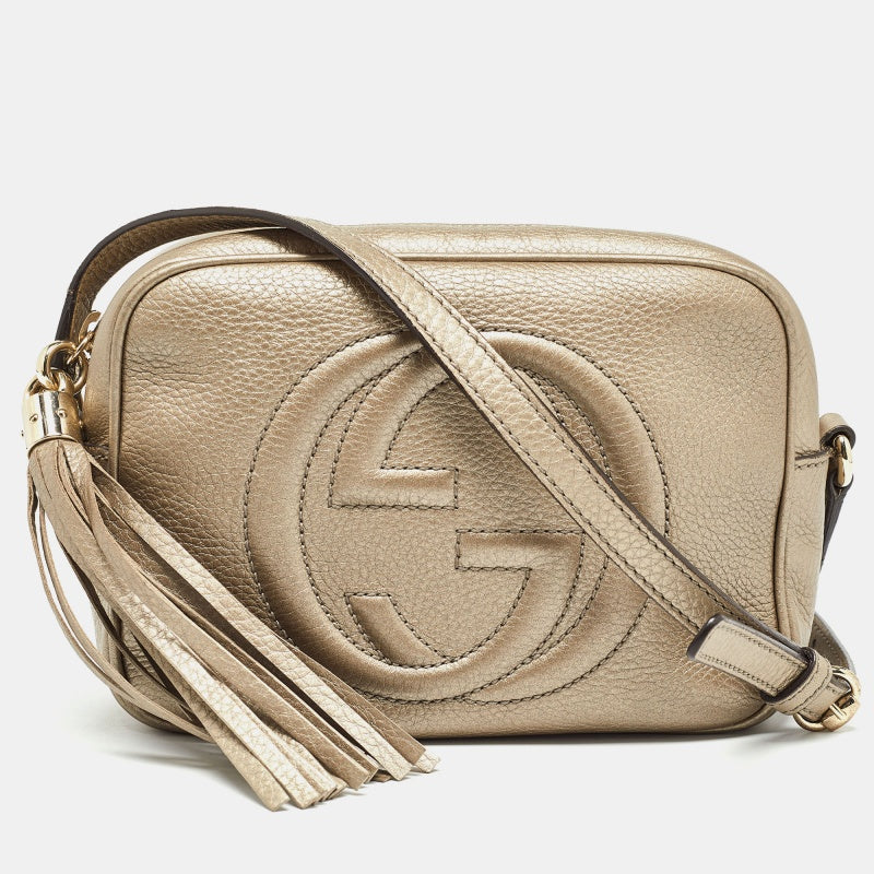 GUCCI Metallic Leather Leather Small Soho Disco Crossbody Bag