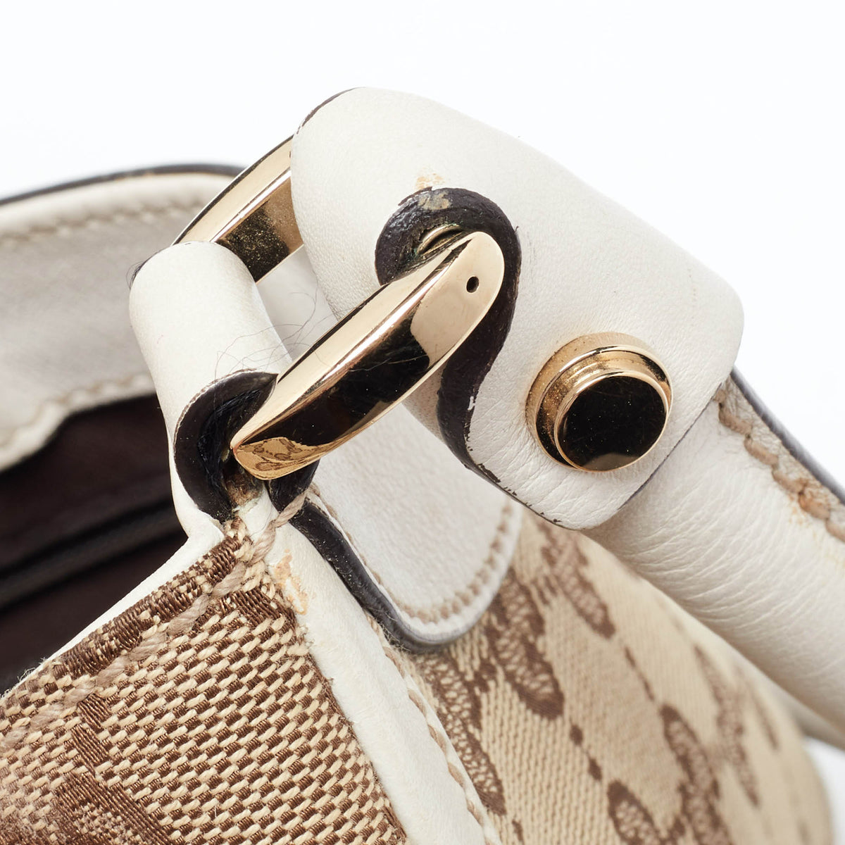 GUCCI Beige/White GG Canvas and Leather Large Abbey D Ring Shoulder Bag
