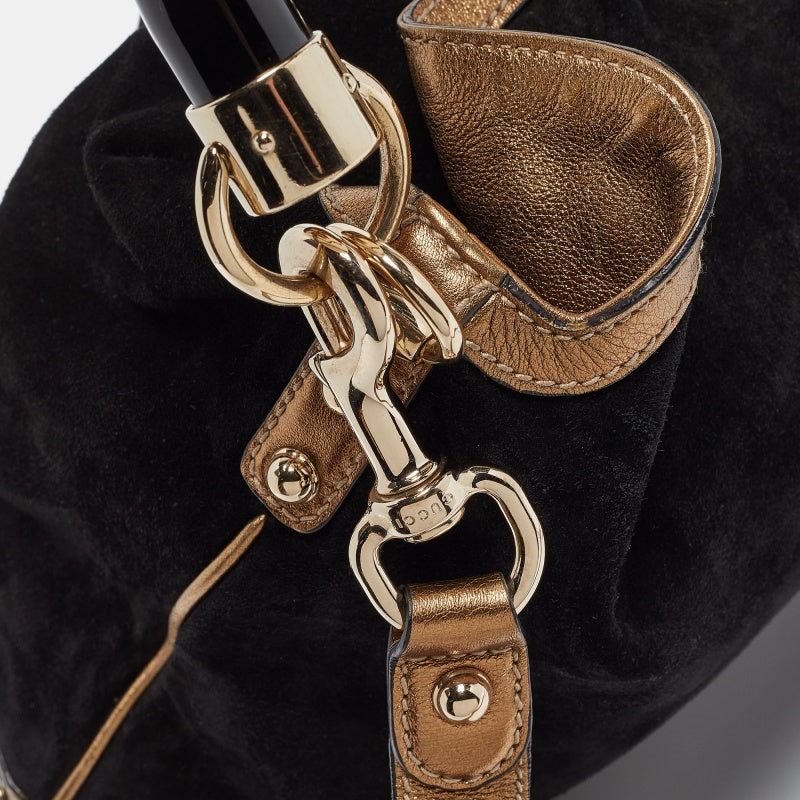 GUCCI Black/Gold Hysteria Embossed Suede Large Indy Hobo