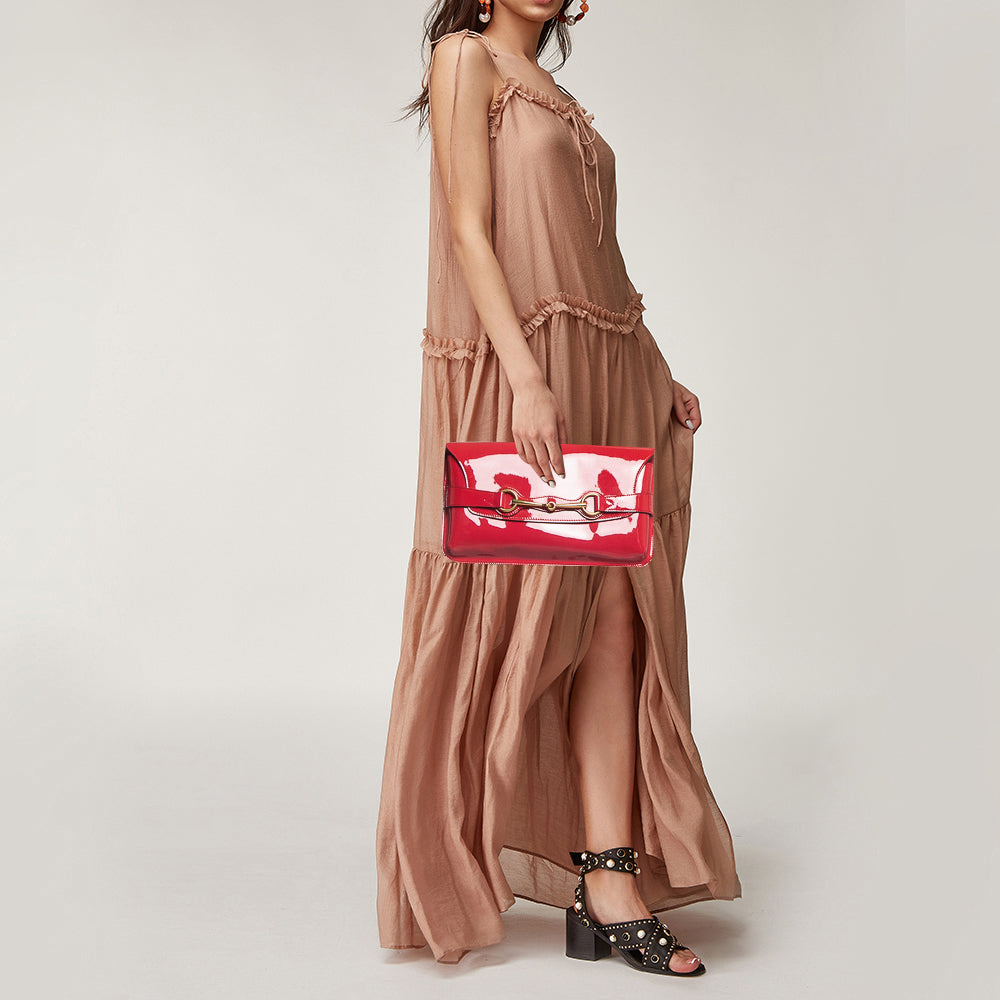 GUCCI Red Patent Leather Bright Bit Clutch