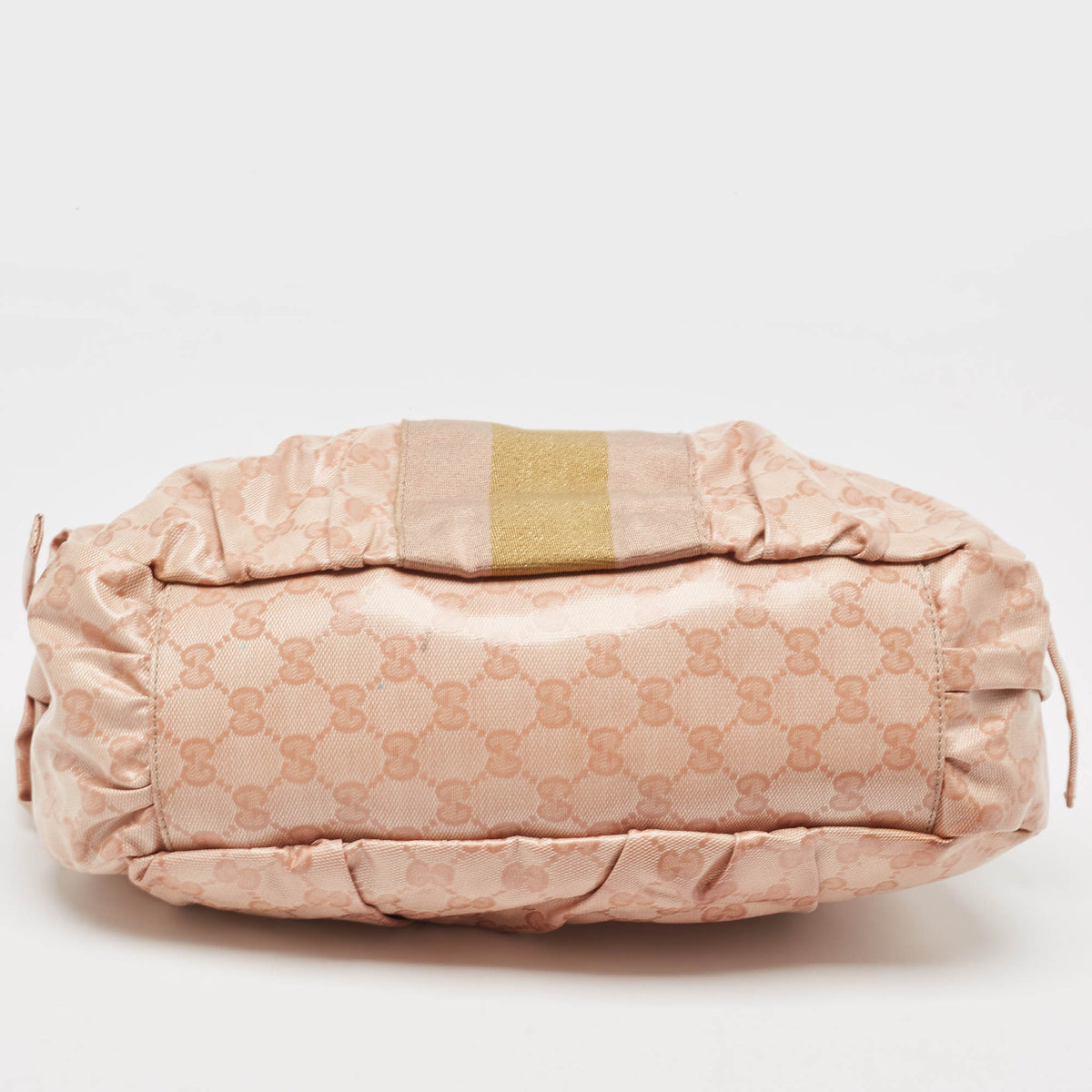 GUCCI Pink GG Crystals Canvas Horsebit Charm Web Hobo