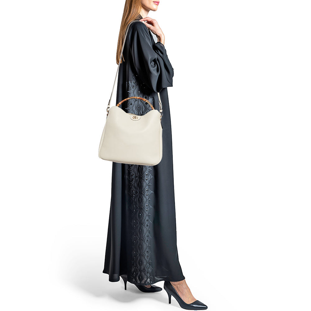 GUCCI White Leather Diana Bamboo Capsule Bag