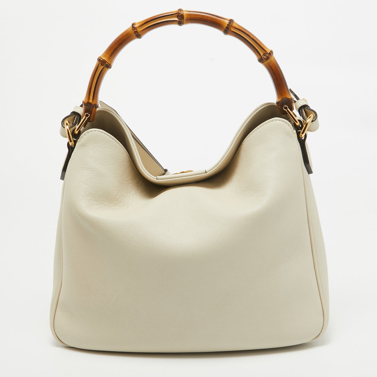 GUCCI White Leather Diana Bamboo Capsule Bag