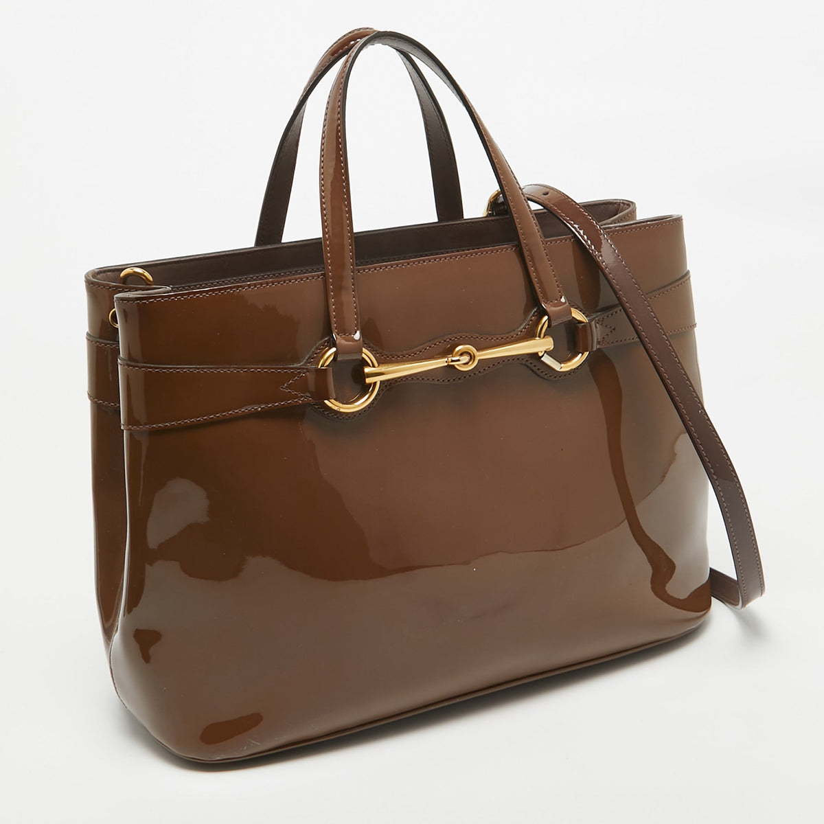 GUCCI Old Rose Patent Leather Bright Bit Tote