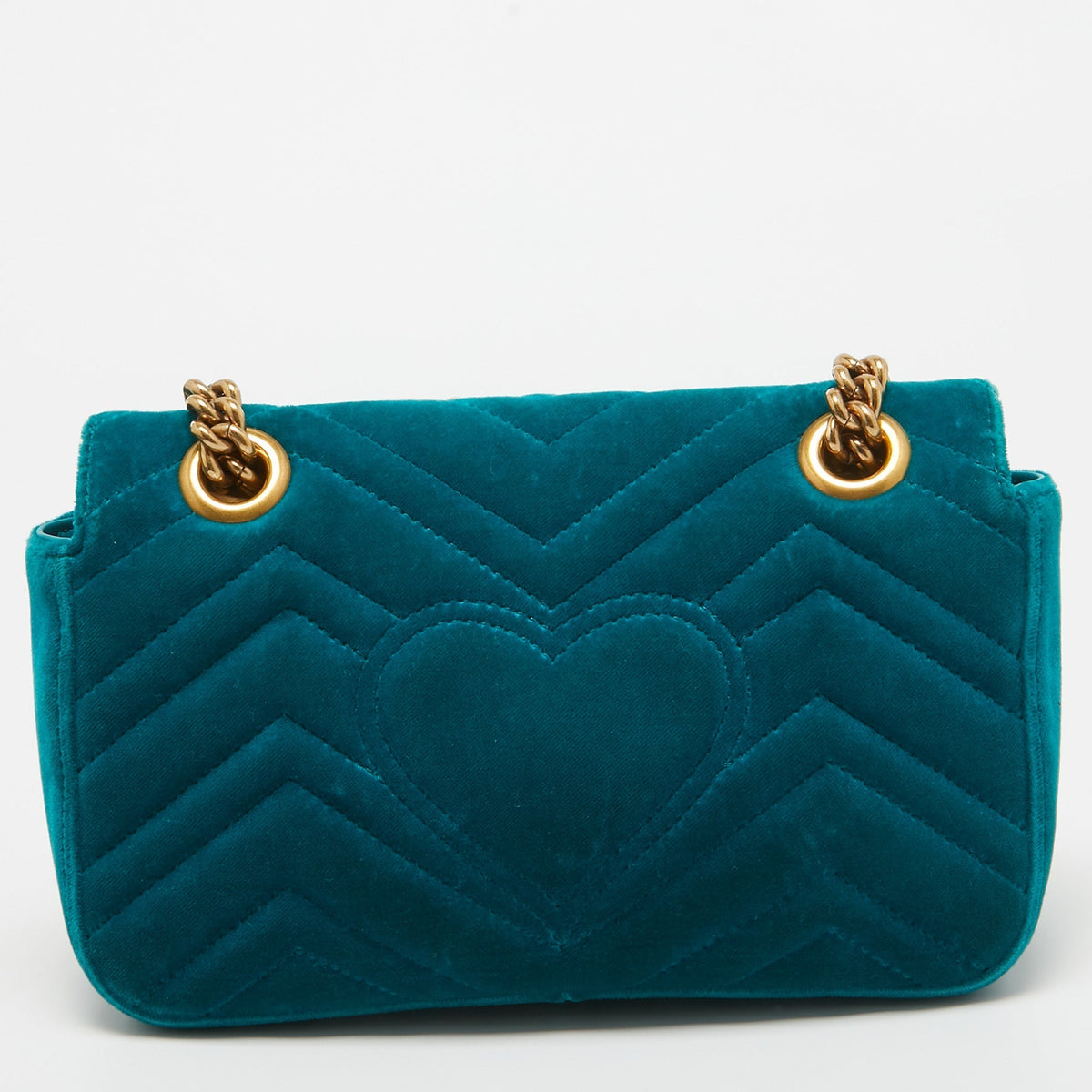 GUCCI Green Matelasse Velvet Mini GG Marmont Shoulder Bag