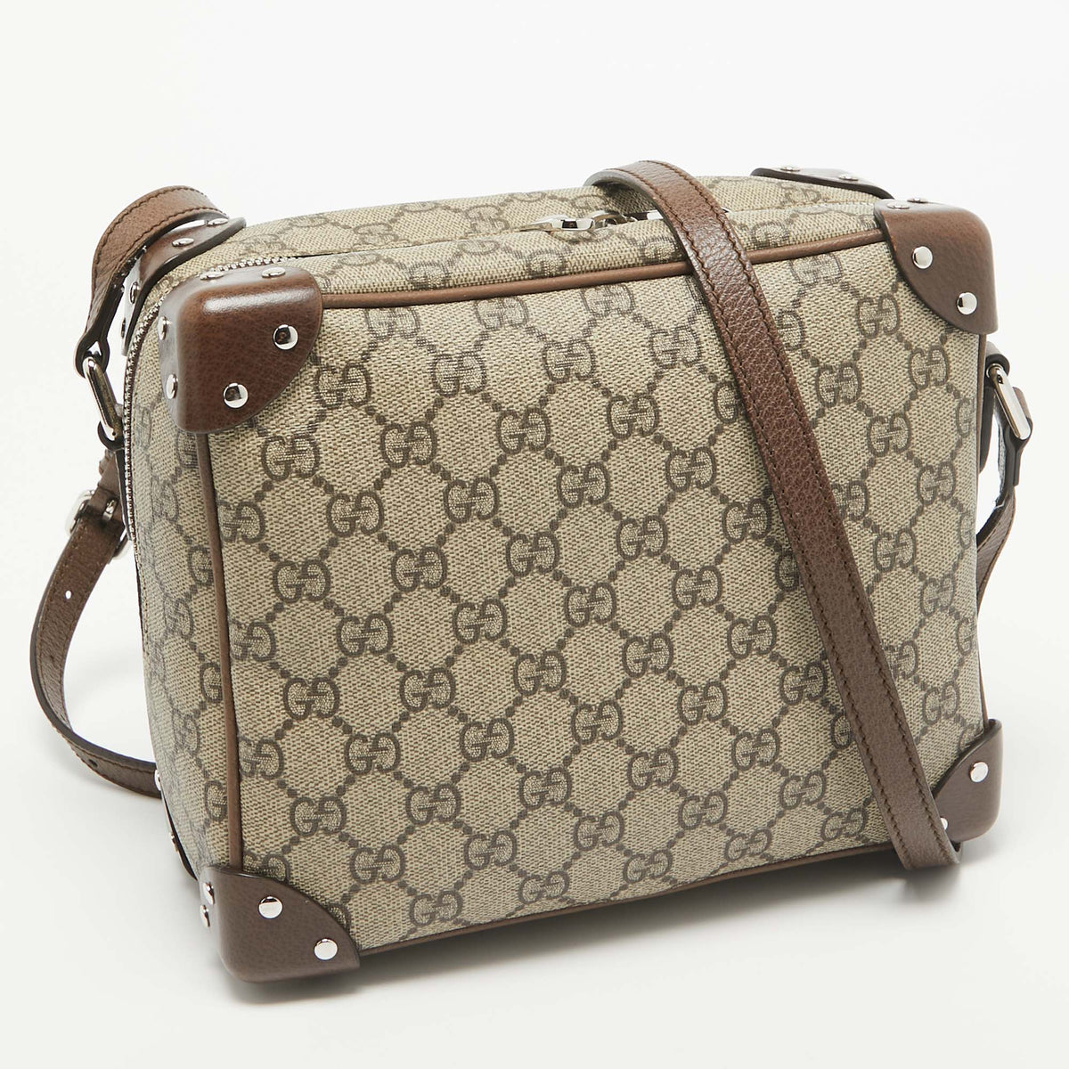 GUCCI Brown/Beige GG Supreme Canvas Soft Trunk Crossbody Bag
