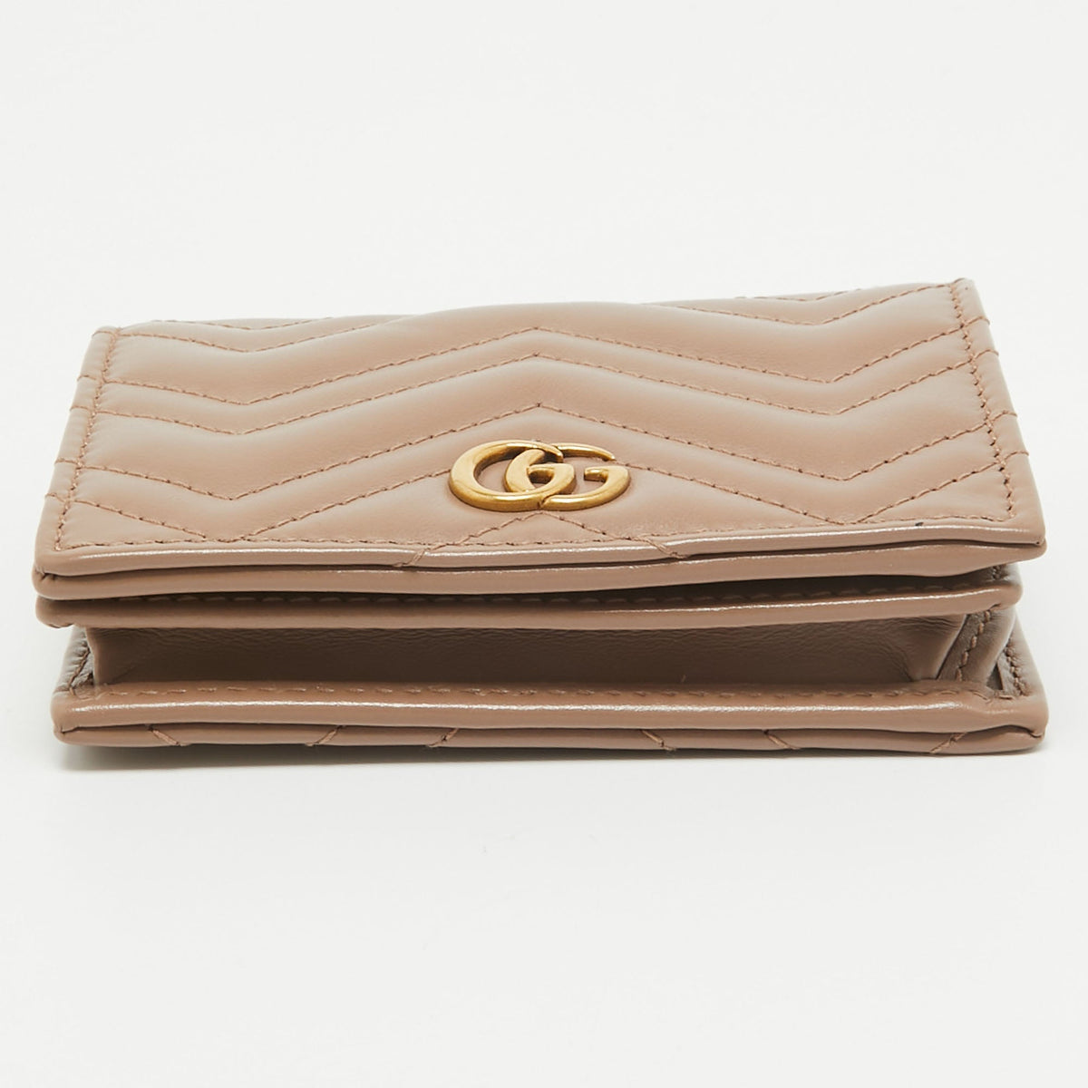 GUCCI Beige Matelasse Leather GG Marmont Card Case