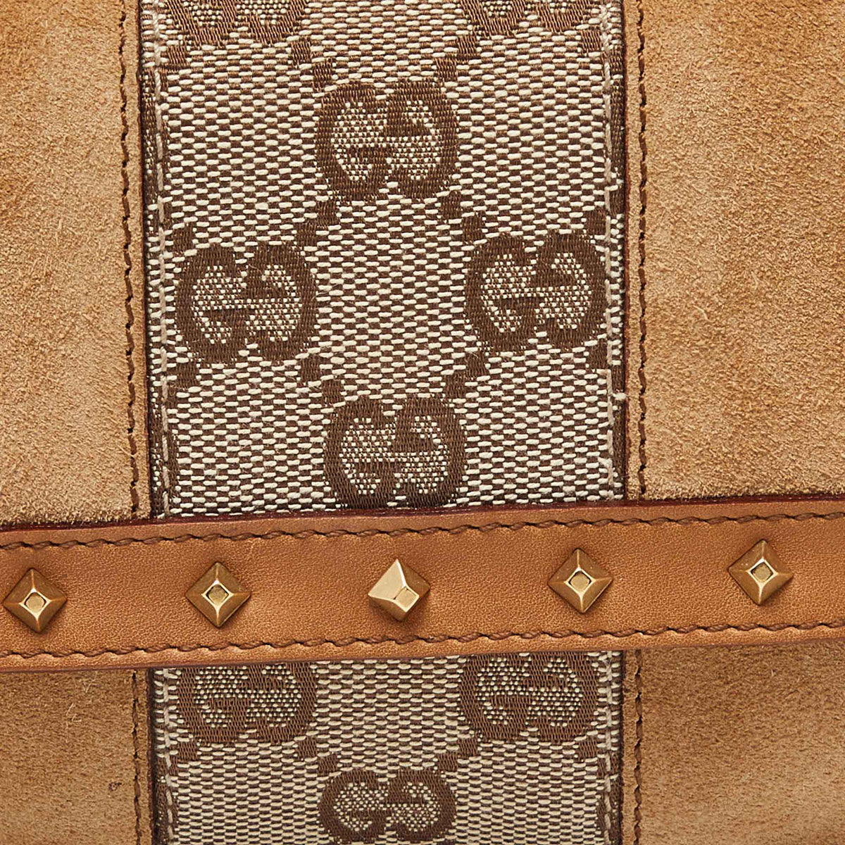GUCCI Two Tone Beige GG Canvas, Suede and Leather Flap Pochette