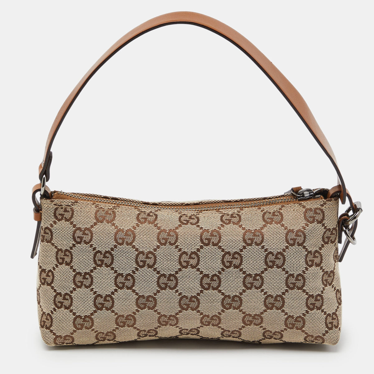 GUCCI Beige/Brown GG Canvas and Leather Pochette