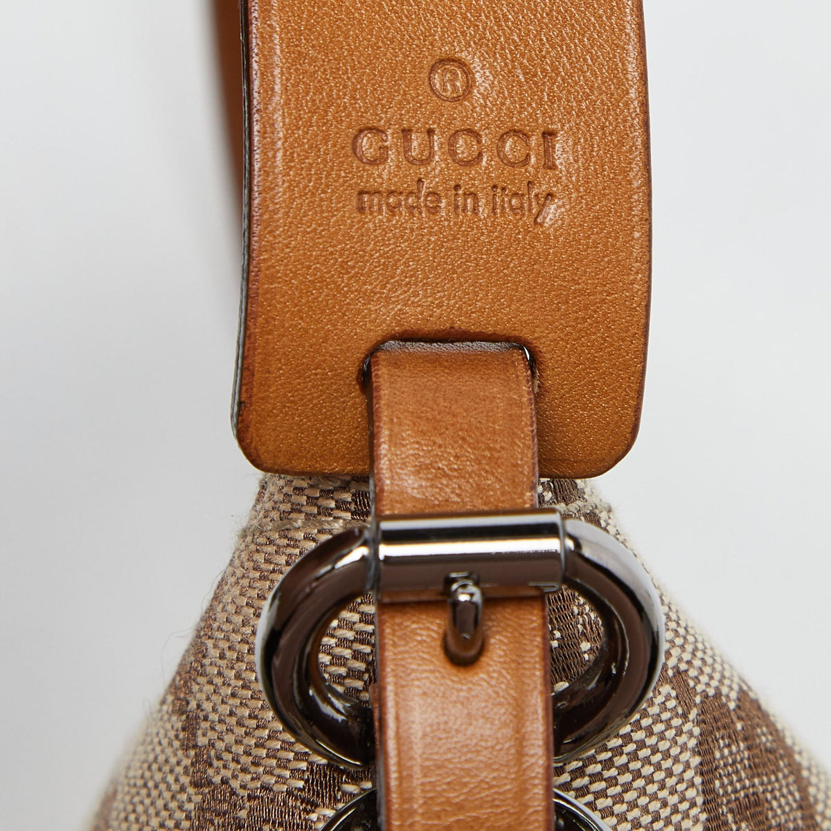 GUCCI Beige/Brown GG Canvas and Leather Pochette